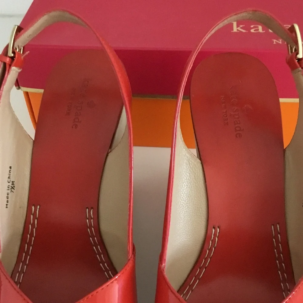 Kate Spade Coral Patent Crisscross Platform Slingback Sandals